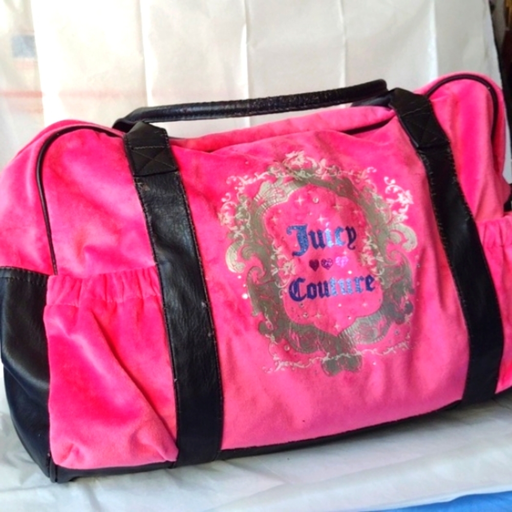 JUICY Couture Barbie Pink 💕 Velour Velvet Overnight Weekender Duffle Bag 🎁 🛍️ - Picture 4 of 13